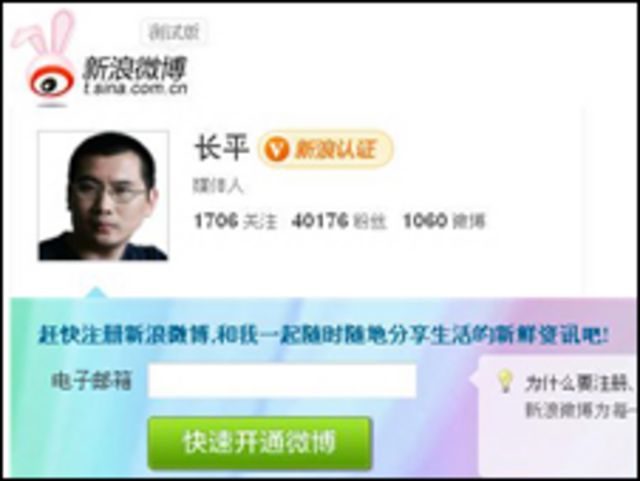 中國資深媒體人長平的新浪微博截屏（28/01/2011）