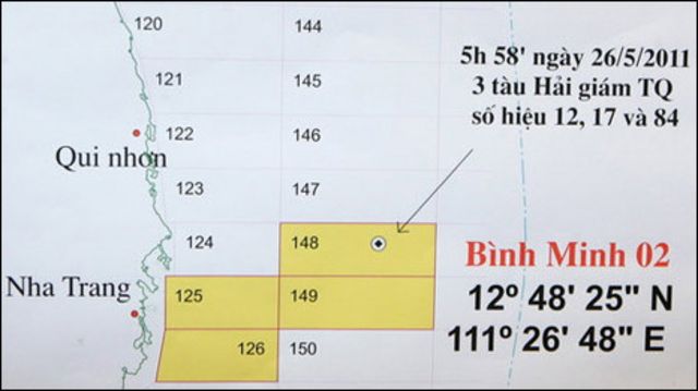 Vị trí xảy ra sự kiện liên quan tàu Bình Minh 02