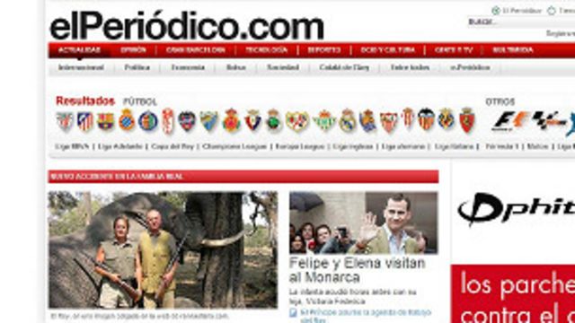 Portada en internet del diario El Periódico