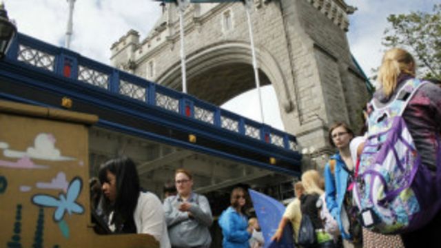 放置在倫敦塔橋下的鋼琴供來自世界各地的遊人彈奏