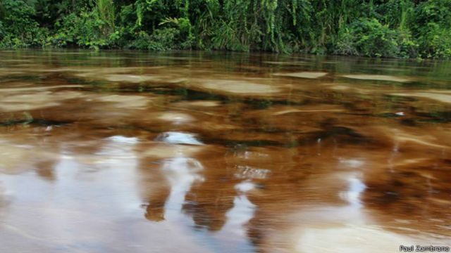 Imagen de la mancha sobre el Río Napo tomada por el guía turístico Paul Zambrano.