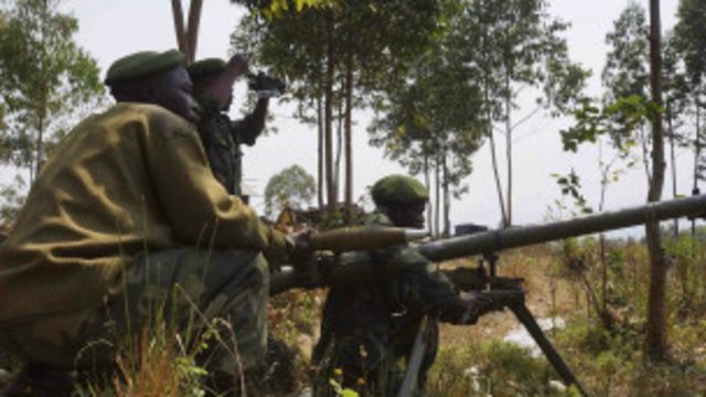 Des soldats congolais près de la localité de Munigi