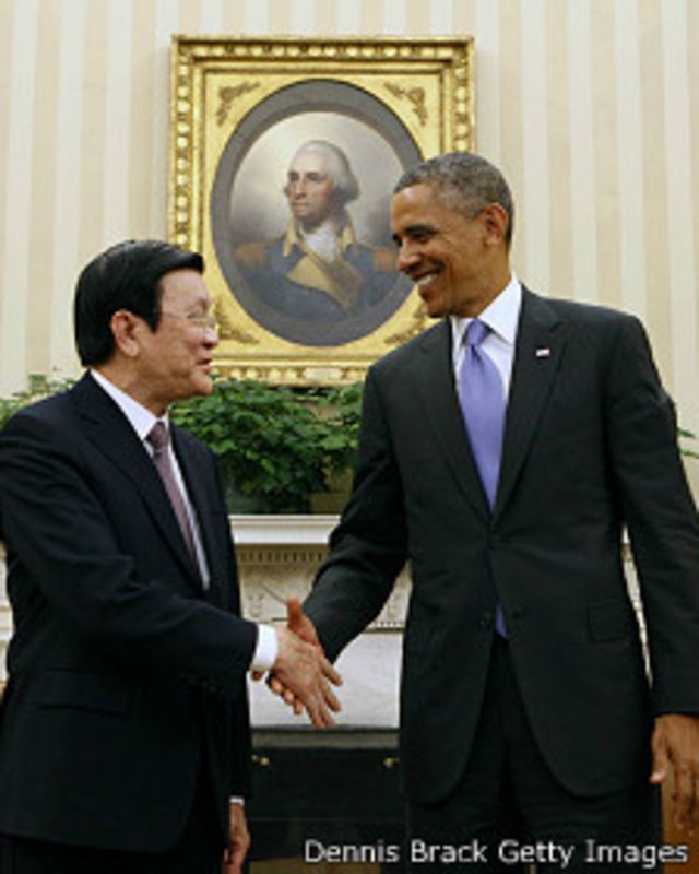 Ông Barack Obama và Trương Tấn Sang ở Nhà Trắng hôm 25/7