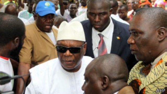 Ibrahim Boubacar Kéita, à son arrivée à son QG de campagne à Bamako, le 4 août 2013