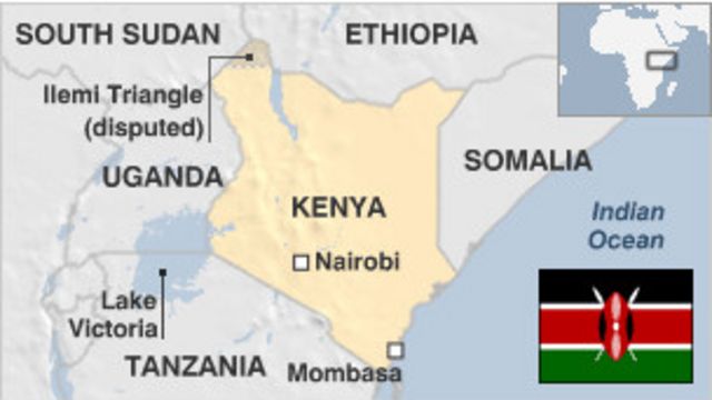 Ramani ya Kenya ikionyesha mji wa Mombasa