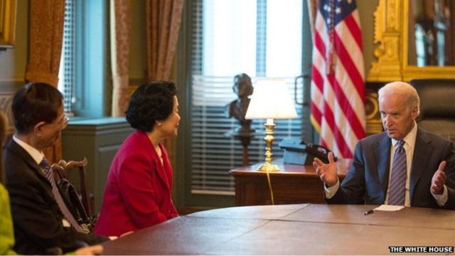 美国副总统拜登在白宫会晤陈方安生与李柱铭