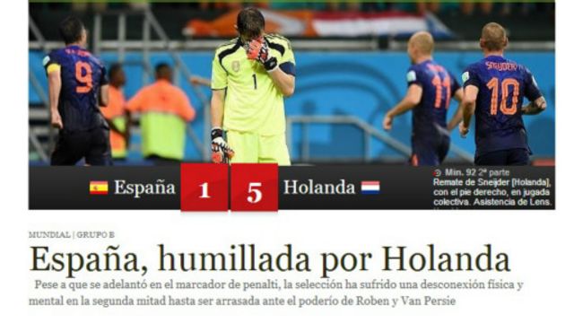 Holanda faz cinco e humilha a Espanha sob gritos de 'olé' - BBC News Brasil