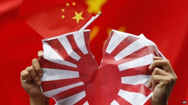 資料圖片。2012年香港反日示威