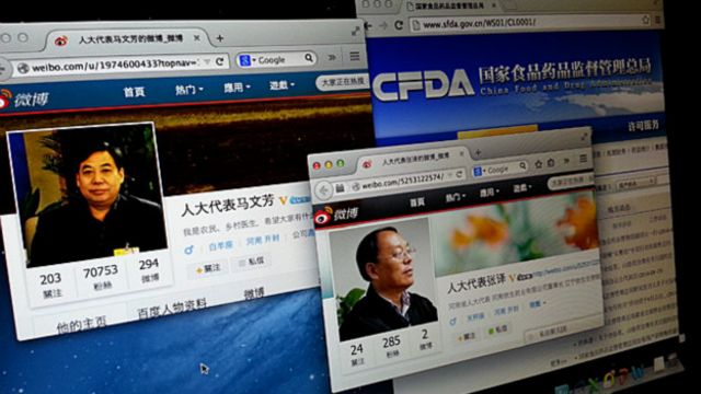 馬文芳(左)與張譯(中)的微博以及中國食藥監總局網站(BBC中文網圖片18/8/2014)