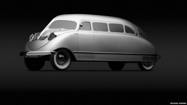 策劃此次展覽的薩拉•施洛伊寧說：「這些概念車顯示，設計可以超越現實，為未來提供新的路徑和機會。」圖為William B. Stout設計並於1936年推出的Stout Scarab，1936。