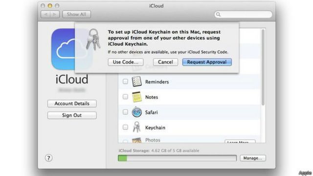 Captura de pantalla con acceso a copia de seguridad en iCloud. 