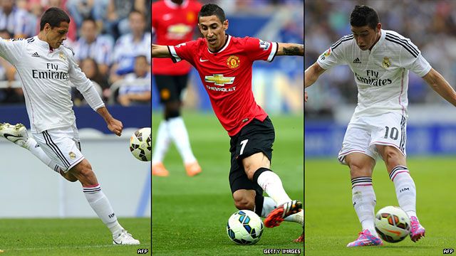 El mexicano Javier Hernández, el argentino Ángel Di María y el colombiano James Rodríguez fueron protagonistas el fin de semana en Europa.