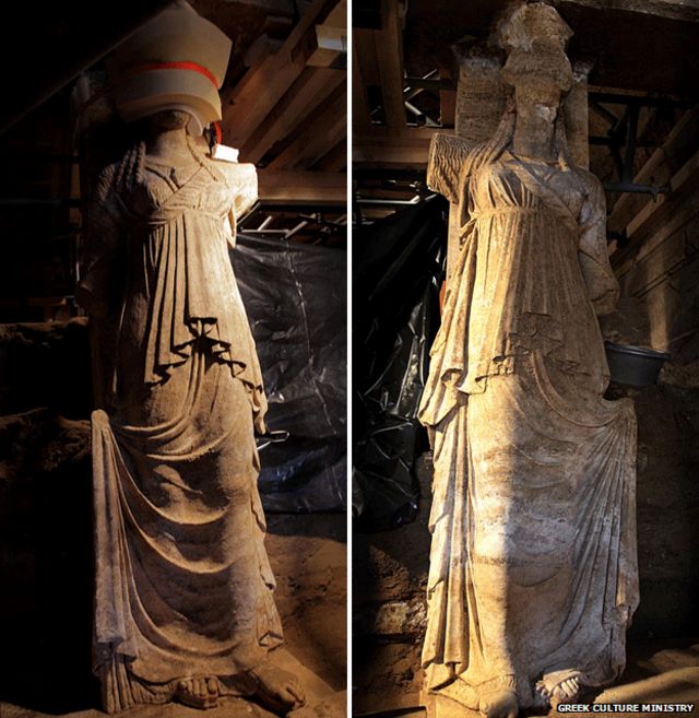 Caryatids from the Amphipolis tomb