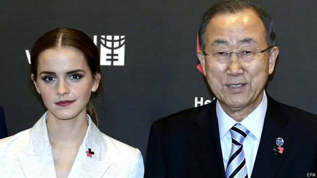 Atriz Emma Watson, ao lado do secretário-geral da ONU Ban Ki Moon