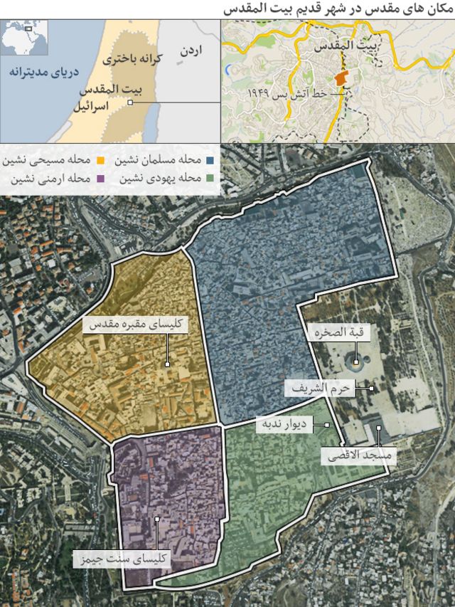 نقشه مکان‌های مقدس در شهر قدیم بیت‌المقدس