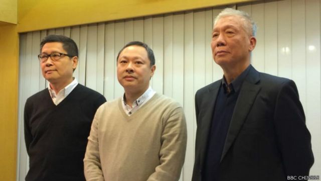 （從右至左）「佔中三子」陳健民、戴耀廷和朱耀明（BBC中文網圖片2/12/2014）