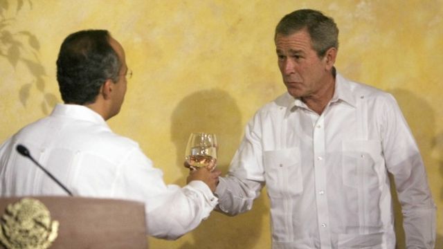 Expresidentes Felipe Calderón y George Bush en Yucatán, México. Foto: AFP/Getty