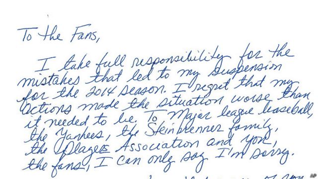 Alex Rodriguez apologizes to fans with handwritten note