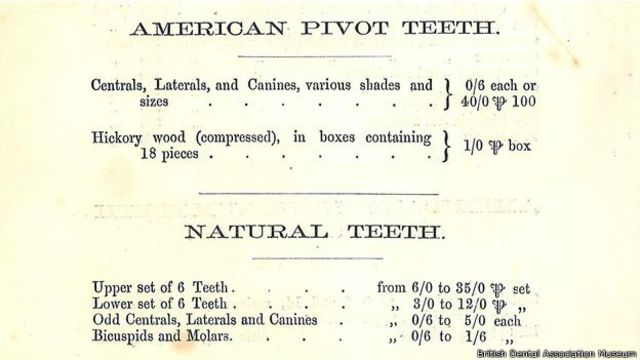 Según esta lista de precios, los dentistas seguían comprando piezas en 1851.