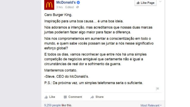 Subway entra na brincadeira do Burger King e McDonald's e também