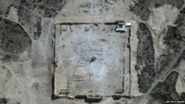 Hasil pemotretan satelit menunjukkan Kuil Bel Palmyra telah dihancurkan secara total.