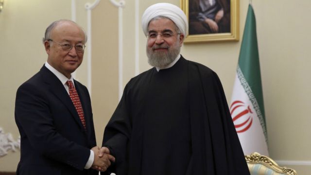 Юкия Амано и президент Рухани