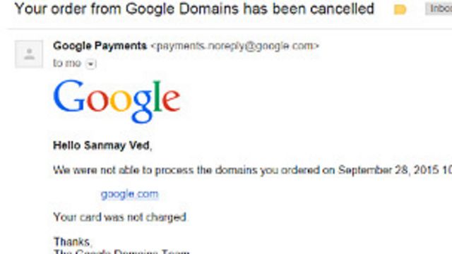 Prueba de cómo Google canceló la transacción.