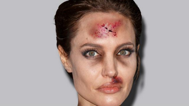 Angelina Jolie na versão 'com hematomas', de Alexsandro Palombo, que quis 'que as pessoas refletissem sobre violência doméstica'