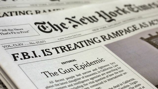 The New York Times publica su editorial en portada por primera vez desde  1920 por la masacre de San Bernardino - BBC News Mundo