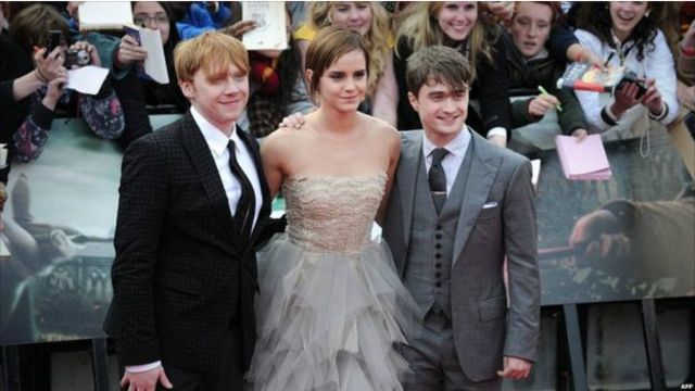 哈利‧波特电影版的罗恩（左起）、赫敏、哈利。