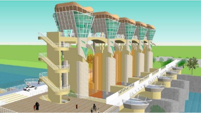 Mô hình của cửa nước Si Song Rak để điều khiển nước từ sông Mekong vào nếu Thái Lan quyết định lấy nước