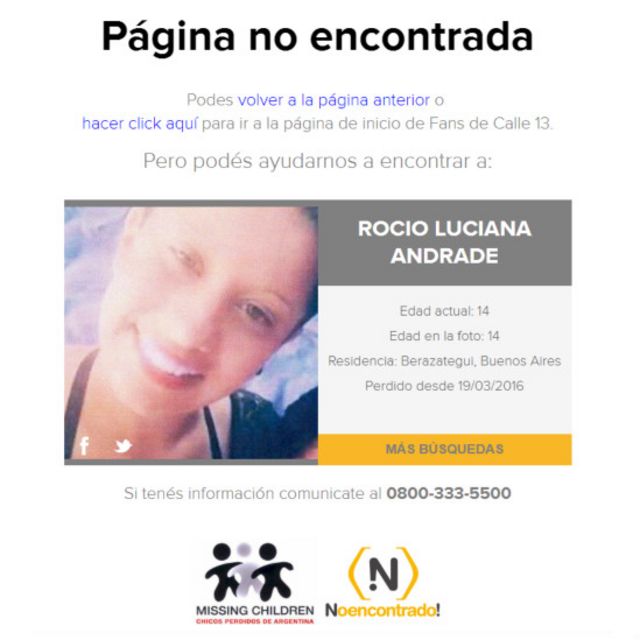 En las páginas de Error 404 que hayan donado su espacio, aparece el rostro de un niño perdido y la información pertinente para ayudar a encontrarlo.