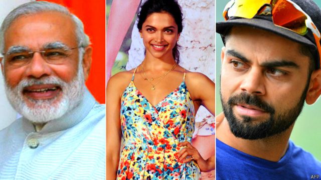 नरेंद्र मोदी, दीपिका पादुकोण, विराट कोहली
