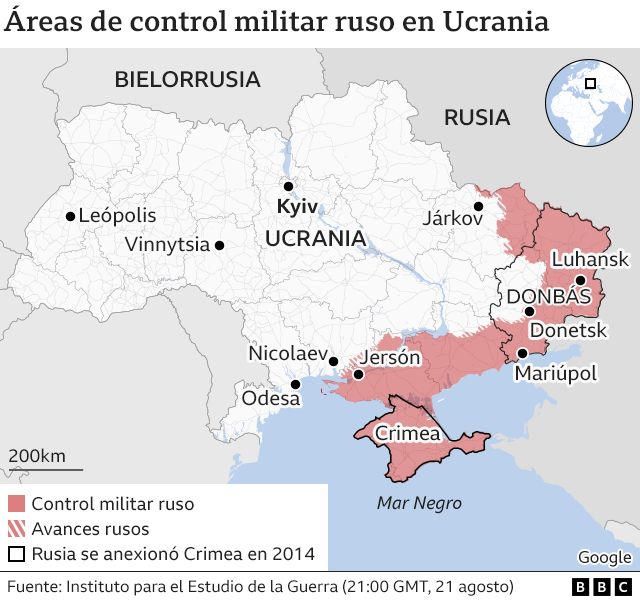 Daerah kontrol militer Rusia di Ukraina.