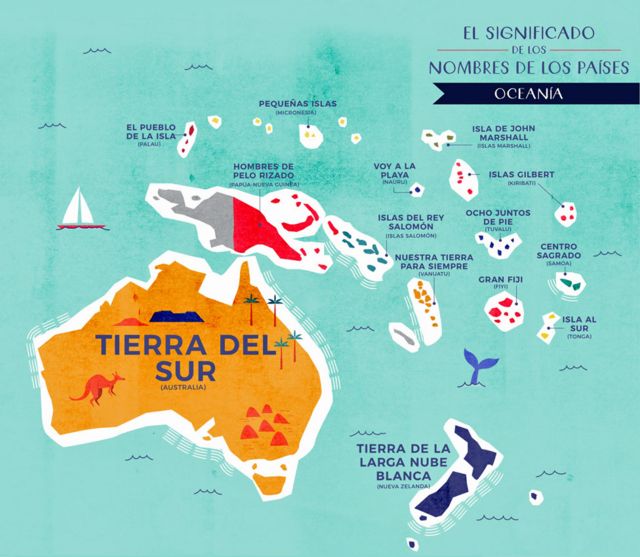 Mapa Oceanía con nombres traducidos