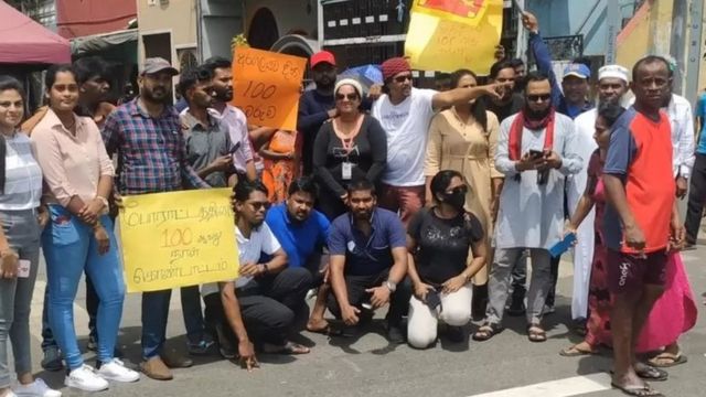 Protesters with empty faces