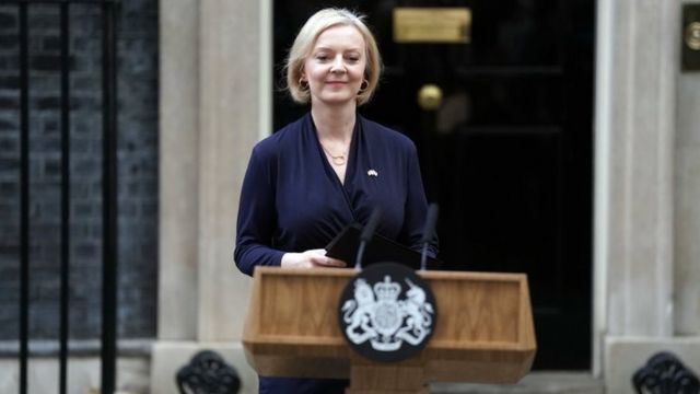 Prime Minister Liz Truss making a statement outside 10 Downing Street, London
