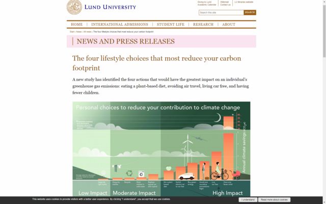 Sitio web de la Universidad Lund que muestra el estudio