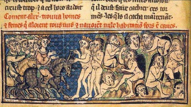 Ilustração medieval do encontro de Alexandre Magno com os gimnosofistas (c. 1420)