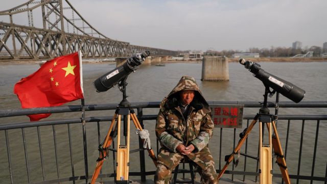 4月1日,中國丹東市靠近朝鮮邊境的一個旅遊點。