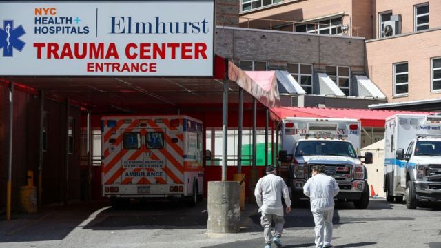 Elmhurst Hospital Center is seen in Brooklyn, New York, United States on April 1, 2020. New York is the U.S. state worst-hit by the pandemic
