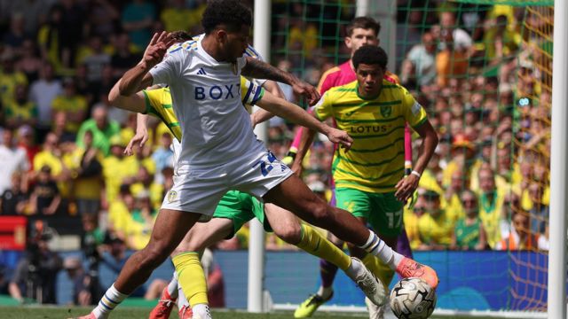 Leeds in action against Norwich in the Championship play-offs
