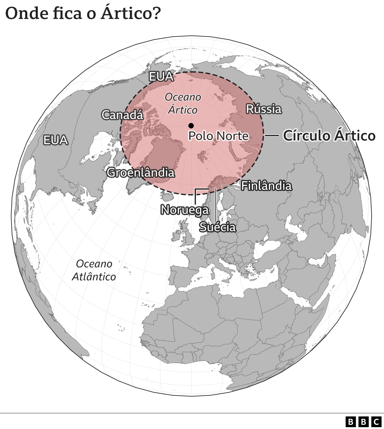 Mapa mostra localização do Ártico