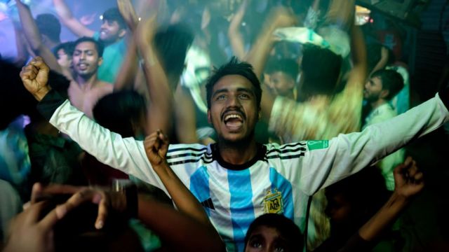 Fan in Bangladesh celebrates with the Argentina shirt