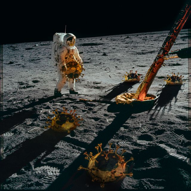 Edited image of an astronaut on the Moon