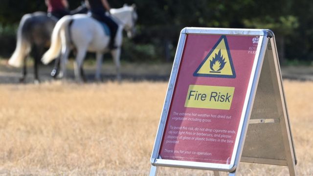 A sign in London's Richmond Park warns the public of the risk of fire