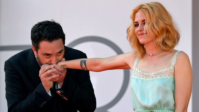 Pablo Larraín and Kristen Stewart at the Venice Film Festival