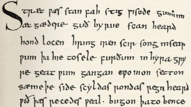 Texto de Beowulf, uno de los poemas más emblemáticos del inglés antiguo