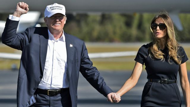 Donald Trump with his wife Melania in Wilmington, North Carolina - 5 November 2016