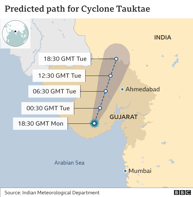 Predicted path of the cyclone (18 May 2021)